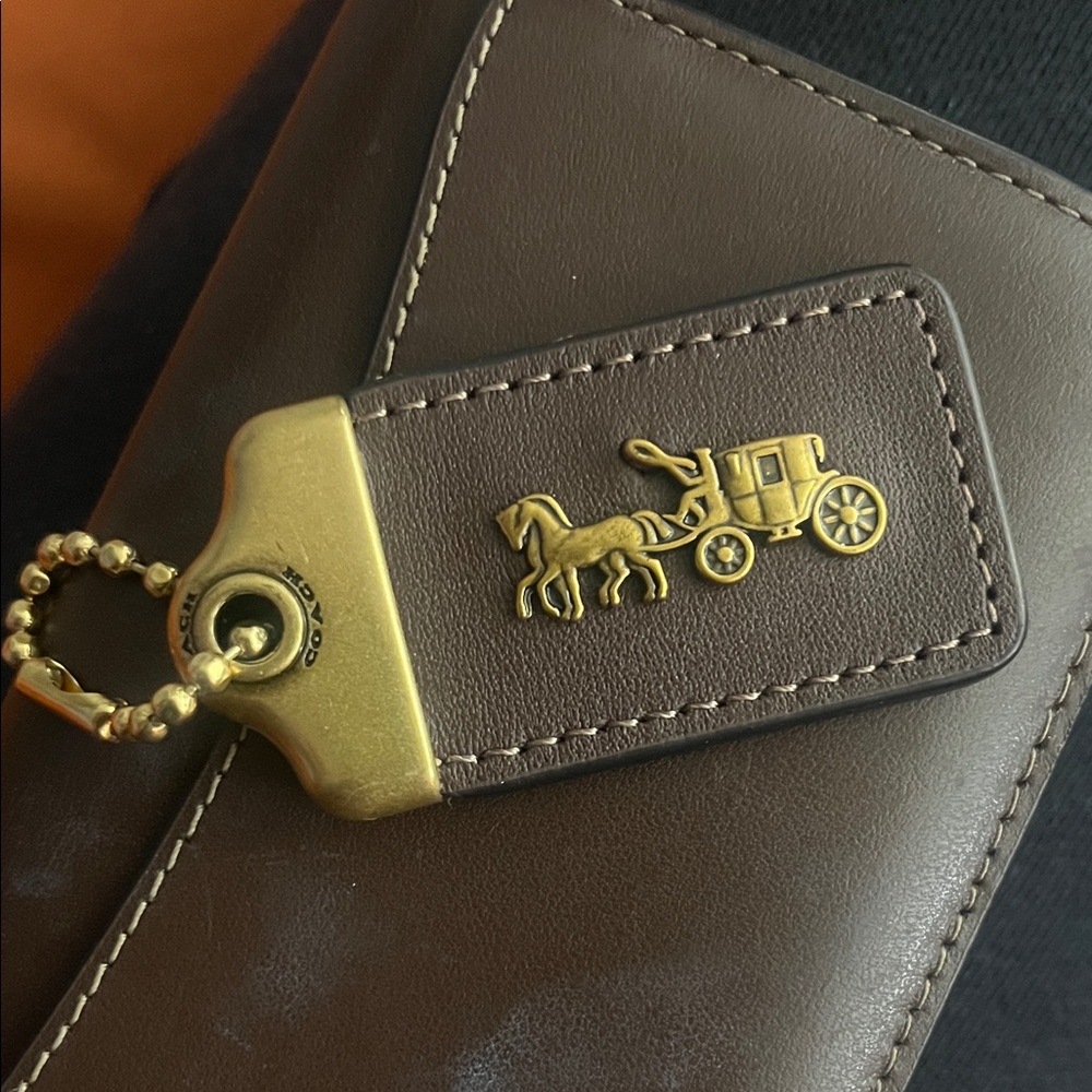 Coach Dark Brown Leather Wallet with Gold Detail